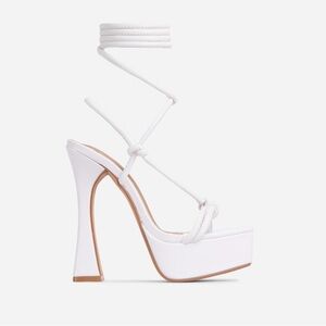 EGO White Knotted Strap Platform Heels